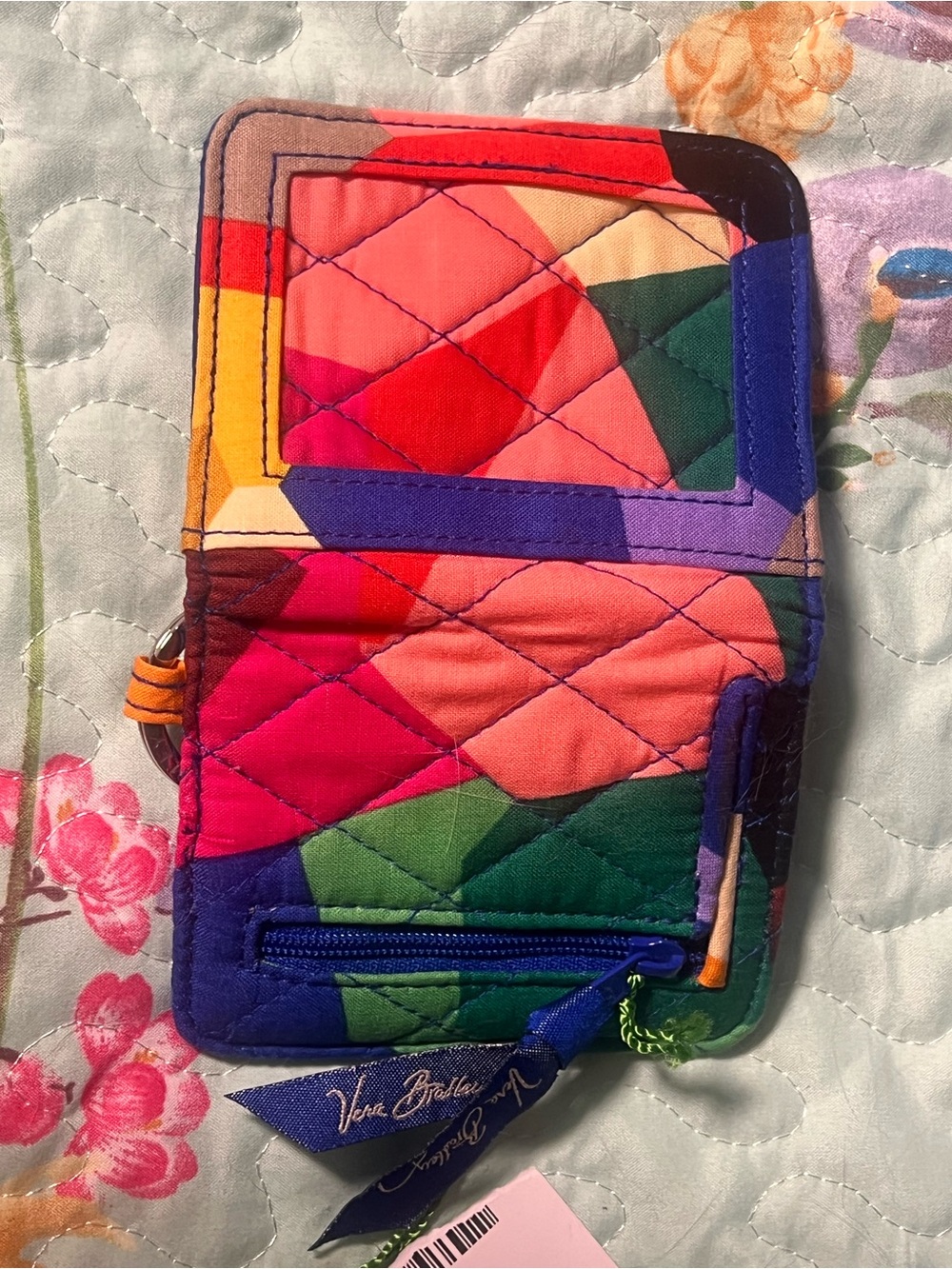 Vera Bradley Quilted Multicolor Geometric Tote with Blue Trim - Picture 6 of 7